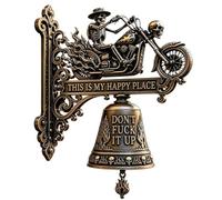 Skeleton Biker Bell-Ride Hard. Live Free. Ring Loud,“This is My Happy Place”Outdoor Decor,Gothic Skeleton Porch Decoration,Personality Humorous Skull Wall Bell,for Man Cave,Home Wall Decor