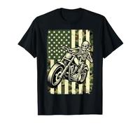 Skeleton Biker Camo American Flag Skull Chopper Rider Over T-Shirt