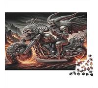 Skeleton Biker in Neon-lit Apocalyptic Scene 1000 Pc Sturdy Cardboard Classic Jigsaw Puzzle for Adults, Impossible Hard Challenge, Decompression, Ultimate Relaxation Gift 38x26cm/1000pcs