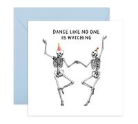 Skeleton Birthday Card - Dance Like No One is Watching - Quirky Party Card for Friends, Him, Her, Colleagues, Coworker, Men, Women - Gothic Design for Halloween -Comes with Sticker