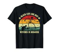 Skeleton Black Cat Surfing Witch Broom Halloween Pet Mom Dad T-Shirt