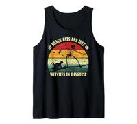 Skeleton Black Cat Surfing Witch Broom Halloween Pet Mom Dad Tank Top
