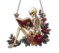Skeleton Book Ornament, Skeleton Reading Ornament, Gothic Halloween Ornaments, Book Lover Gift, Dark Academia Decor, Reader Present for Library Lovers