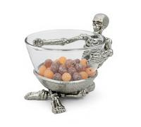 Skeleton Bowl with Glass Insert, Gothic Decorative Dish, 500ml Capacity, Electro-formed Metal, Gold/Silver/Antique Finish, Halloween Candy Bowl, Home Decor, 5.5" Height x 6.5" Width (Silver)