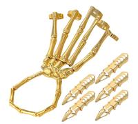 Skeleton Bracelet, Skeleton Hand Bracelet with 5Pcs Full Finger Rings Punk Gothic Jewelry with Movable Joint Zinc Alloy Halloween Jewelry for Cosplay, Party, Costume