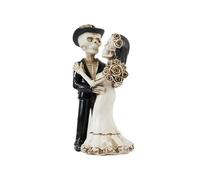 Skeleton Bride and Groom Figurine Wedding Cake Topper, Love Till Death Dancing Skull Couple Statue, Death Themed Skeleton Party Halloween Decoration (Embracing Couple)