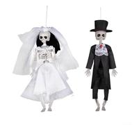 Skeleton bride and groom Halloween hanging decorations for creating eerie haunted house environments and festive party settings, made from sturdy materials (1)