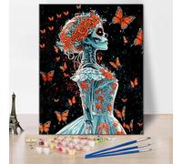 Skeleton Bride Paint by Numbers for Adults Beginner, Easy Acrylic Skull Woman and Flower Adult Paint by Number Kits, DIY Abstract Canvas Painting Kits for Men Women,Home Wall Decor 16x20in Frameless