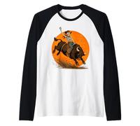 Skeleton Bull Rider Halloween Cowboy Rodeo Western Raglan Baseball Tee