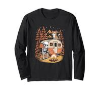 Skeleton Camper Relaxing by the Campfire with an Orange Fox Long Sleeve T-Shirt
