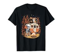 Skeleton Camper Relaxing by the Campfire with an Orange Fox T-Shirt