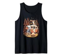 Skeleton Camper Relaxing by the Campfire with an Orange Fox Tank Top