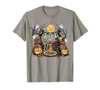 Skeleton Campfire Fire Camping Gothic Halloween Spooky T-Shirt