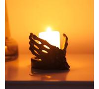 Skeleton Candle Holder, Resin Skull Hand Candle Holder,Resin Candlestick,Gothic Witch Finger Skull Hand Candle Holder, Halloween Home Interior Decorations (Black)