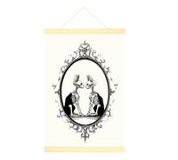 Skeleton Canvas Hanging Poster Wall Art, Gothic Cat Oval Frame Halloween Black Wall Hanging Posters Living Room College Dorm Apartment Decorations 16x24 Inches