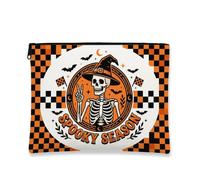 Skeleton Canvas with Zipper, Playful Festive Witch Hat Bats Halloween Orange Portable with Zipper Makeup Bags for Women for Travel, Vanity, Bathroom Storage and Purse Organizer, Orange, 7x9 Inch