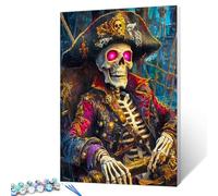 Skeleton Captain DIY Painting by Number for Adults Pirate Skull Paint by Numbers on Canvas Easy to Paint Artwork with Brushes and Paints Home Wall Decor Gifts 16x20 Inch (Frameless)