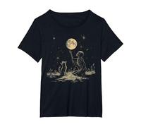 Skeleton Cat Full Moon Witchcraft Goth Dark Art Skull Kitty T-Shirt, Women's Plus, Black, 2X