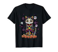 Skeleton Cat Mexican Day Of Dead Dia De Los Muertos Floral T-Shirt
