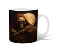 Skeleton Ceramic Coffee Mug, Halloween Gothic Violin Moon Halloween Black Novelty Office Drinking Cup with Handle Gift for Friends Family Co-Worker Lovers Eldership Senior 15 Oz