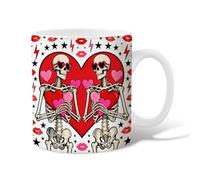 Skeleton Ceramic Coffee Mug, Halloween Retro Hearts Stars Halloween Red Novelty Work Drinking Mugs with Handle Gift for Friends Family Co-Worker Lovers Eldership Senior 15 Oz