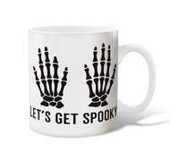 Skeleton Ceramic Coffee Mug, Halloween Spooky Hands Text Halloween Black Novelty Tea Cup with Handle Gift for Friends Family Lovers Eldership Senior Co-Worker 11 Oz