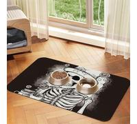 Skeleton Chef Pet Feeding Mat 40x60cm, Absorbent Dog Mat for Food and Water Bowl, PU Leather Cat Food Mat Waterproof Dog Bowl Mats Quick Dry Pet Placemats-No Stains