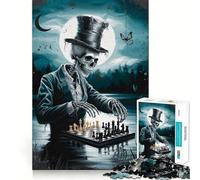 Skeleton Chess Player 1000 Piece Jigsaw Puzzles for Adults Memory Boost Family Joy Pattern Assembly Santa Wish Pick 38x26cm
