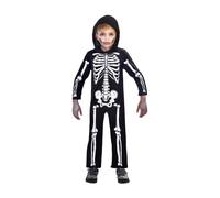 Skeleton Children's Hooded Jumpsuit Halloween Costume 8-10 Years Black