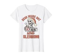 Skeleton Coffee Dead Inside Still Sleighing Funny Christmas T-Shirt