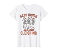 Skeleton Coffee Dead Inside Still Sleighing Funny Christmas T-Shirt