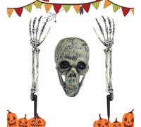 Skeleton Coming From The Ground - 3 Piece Plastic Skull Skeleton Zombie Arm Support with Plastic Hands | Skull Ornament for Pathway, Yard, Garden, Front Entrance and Outdoor Decoration
