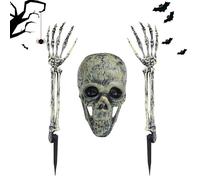 Skeleton Coming Out Of Ground - Pp 3 Piece Realistic Skull With Arms | Creepy Halloween Decorations | For Pathway Lawn Garden Front Door Yard Fence Outdoor Haunted House Party