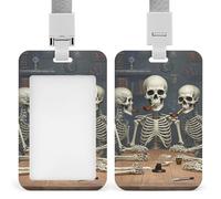 Skeleton Conference Id Badge Holder with Lanyard, Clear Vertical Card Protector Waterproof, Breakaway Safety Neck Strap, Heavy Duty Name Tag Holder for Nurse Teacher Officer Staff Women Men
