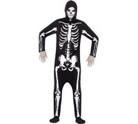 Skeleton Hooded Jumpsuit Mens Halloween Fancy Dress Adult Costume Outfit