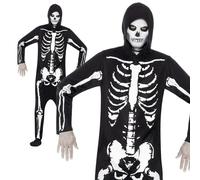 Skeleton Hooded Jumpsuit Mens Halloween Fancy Dress Adult Costume Outfit