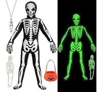 Skeleton Costume Children's Luminous 110 116 122 128 134 140 146 152 with Pocket Scary Halloween Costume Skeleton Children Boys Girls Jumpsuit Suit Glow in the Dark Ghost Skeleton Costume for Children