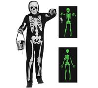 Skeleton Costume Kids Boys, Glow in the Dark Halloween Skeleton Jumpsuit Scary Skull Bodysuit Outfits Halloween Party Fancy Dress Up Role Play Cosplay Girls