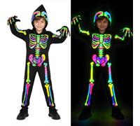 Skeleton Costume Kids, Glow in the Dark Halloween Costumes for Boys | Child's Halloween Costumes for Kids, Spooky Scary Skeleton Onesie Jumpsuit for Boys Girls