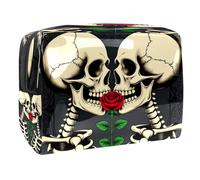 Skeleton Couple Bites Red Rose Cosmetic Bag for Women, Travel Toiletries Bags Large PVC Makeup Handy Pouch Organiser with Zipper