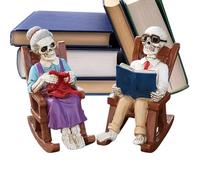 Skeleton Couple Figure, Rocking Chair Skull Figure - Resin Reading Couple Decoration for Table Mantle Decoration Halloween Home Decoration