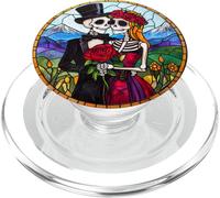 Skeleton Couple Holding Rose Round Art Scene PopSockets PopGrip for MagSafe