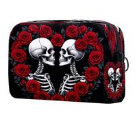 Skeleton Couple on Love Heart of Red Roses Cosmetic Bag for Women, Travel Toiletries Bags Large Makeup Handy Pouch Organiser Bag with Zipper