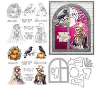 Skeleton Couple Stamps and Die Cuts for Card Making Halloween Pumpkin Transparent Silicone Clear Stamp and Metal Cutting Dies Sets for DIY Scrapbooking Paper Crafting Seals Decorative Supplies