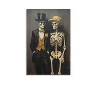 Skeleton Couple Vintage Gothic Romance Halloween Chic Quirky Moody Tones Wall Art Paintings Canvas Prints Poster Artwork for Living Room Bedroom Bathroom Office Home Decor 20x30inch(50x75cm)