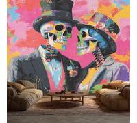 Skeleton Couple Wallpaper, Romantic Graffiti Wallpaper for Living Room, Bedroom, Non-Woven Decor Wall Paper, Photo Dining Room, Hallway, Lounge, Mural Large 3D Home Decor 400 x 280 cm dip47