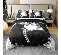 Skeleton Couples 100% Cotton Bedding Set Single Size,Gothic Halloween Theme Bedding Set for Kids Girls Boys,Roses Floral Bed Sets with 1 Pillowcase(No Comforter),Dark Black