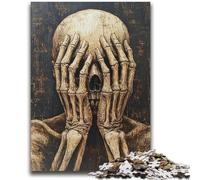 Skeleton Covering His Face 1000 Pieces Jigsaw Puzzles for Adults And Teens,Stress Reliever Staycation Kill Time with Matching Poster And Trivia Sheet (38x52cm)