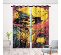 Skeleton Curtains 72 Inch 2 Panels, Wizard Moon Bat Lantern 3D Pattern Drapes with Eyelet Thermal Insulated Curtain, Gothic Skull Blackout Curtains for Bedroom Living Room, 46" x 72"