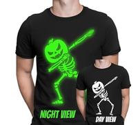 Skeleton Dab Dance Halloween Glow in The Dark T-Shirt with Pumpkin Head | Family Friendly | Fun & Spooky Design for Men Women Teens Kids | Comfortable Cotton Black 16